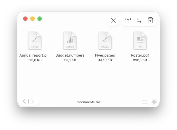 Un fichero comprimido abierto por Archiver sin previa extracción, permitiéndote ver previamente su contenido.